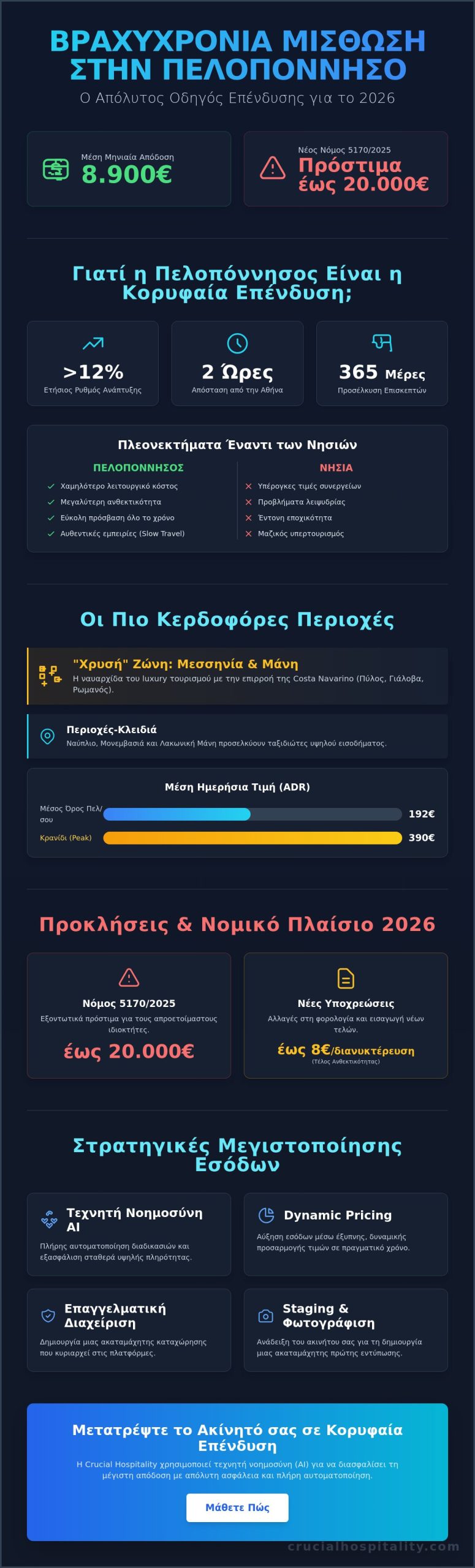 Βραχυχρόνια Μίσθωση στην Πελοπόννησο: Ο Πλήρης Οδηγός Επενδυτικής Επιτυχίας για το 2026